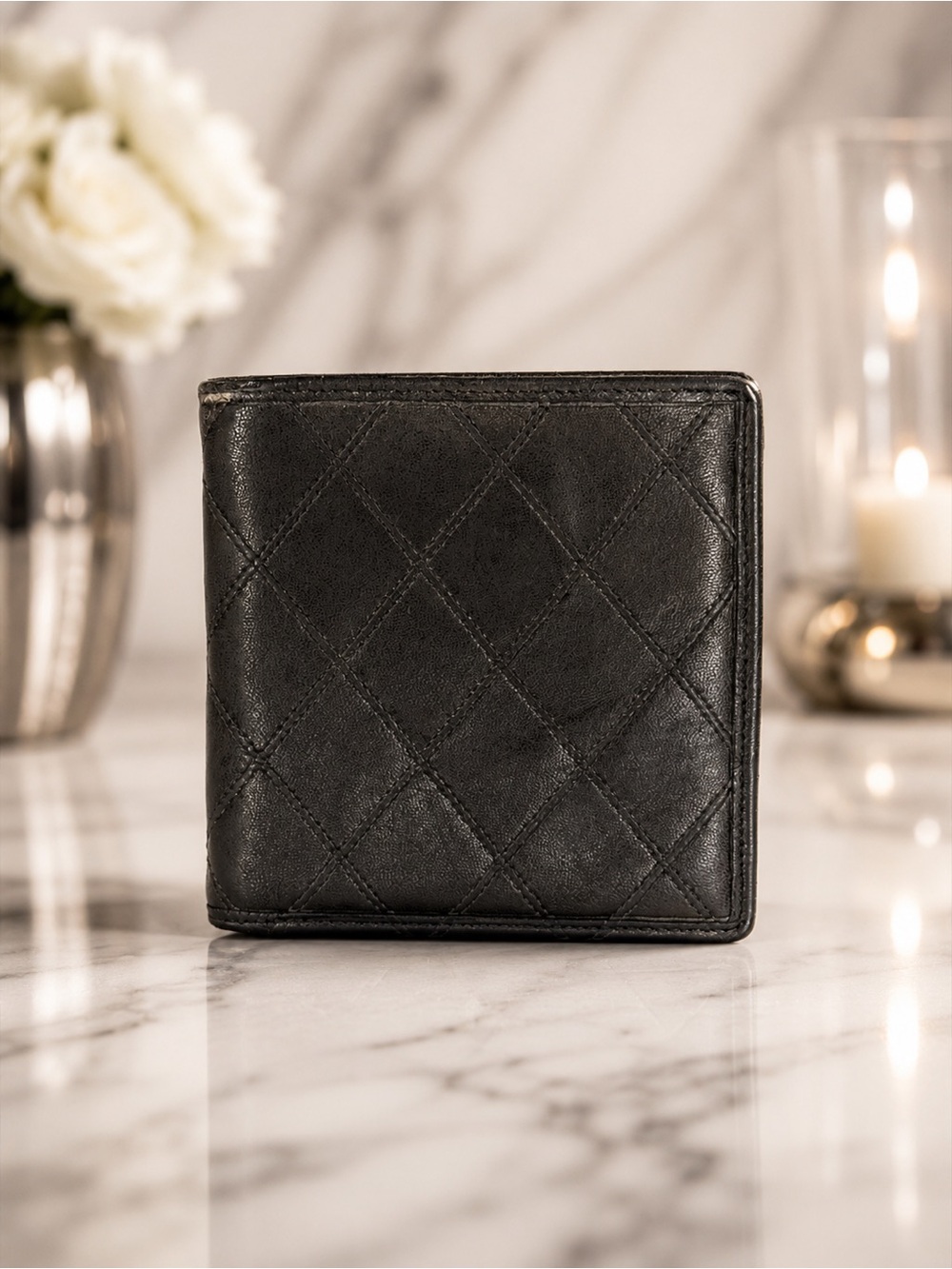 CHANEL Men’s Quilted Black Leather Bifold Wallet | Vintage | Includes COA